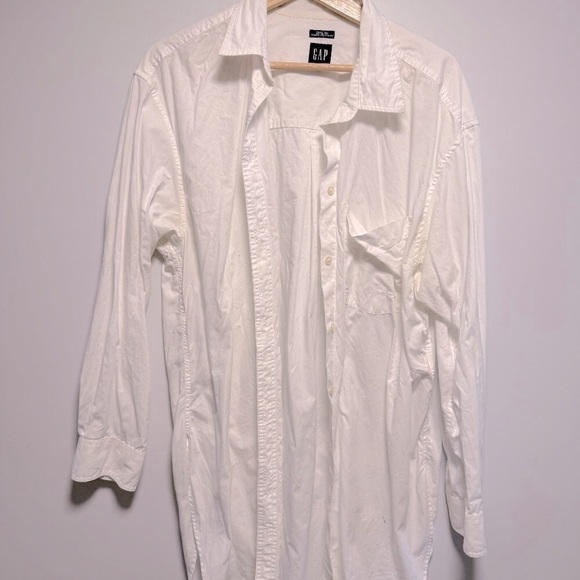 GAP The Big Shirt weekend Tunic organic Cotton White Button Down M Tall - Picture 2 of 6